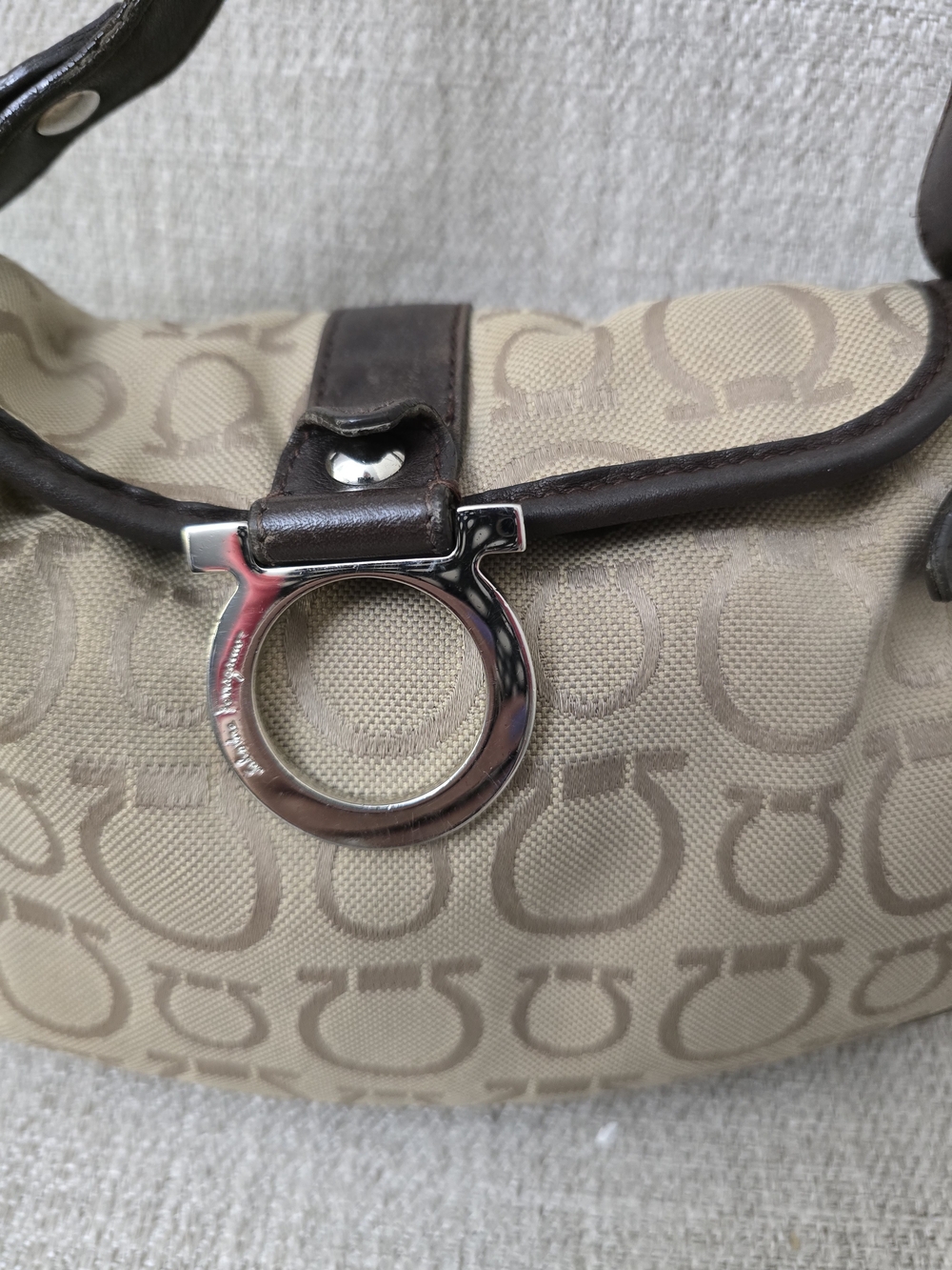 Vintage Salvatore Ferragamo Gancini Monogram Canvas Satchel Bag - Picture 2 of 11